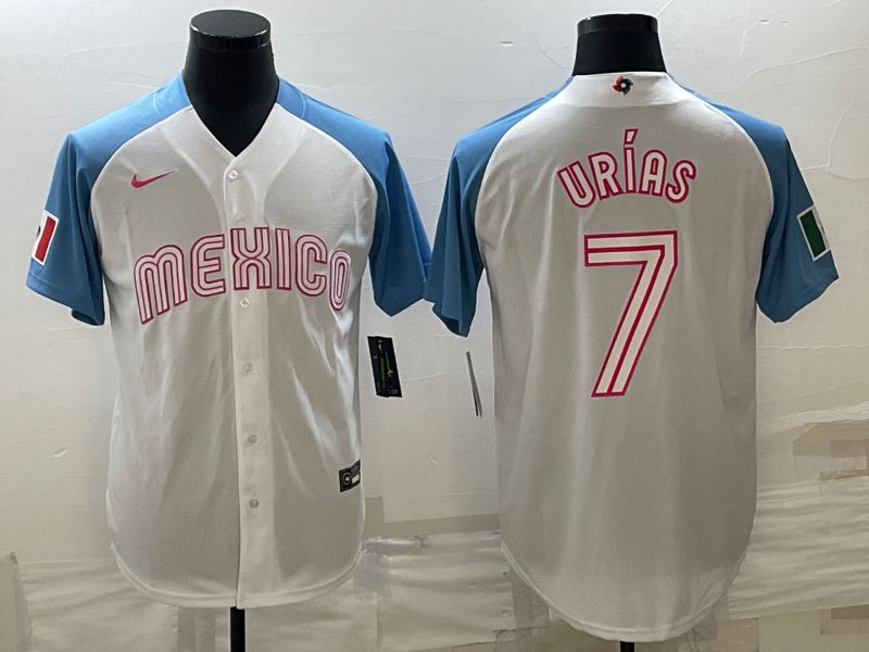 Men 2023 World Cub Mexico #7 Urias White blue Nike MLB Jersey3